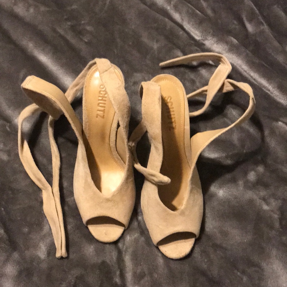 Schutz nude heel with ankles wrap